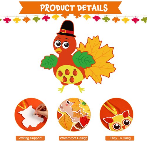 Fall Craft Kits for Kids Cute Animals Turkey Autumn Owl Crafts DIY Maple Leaves Thanksgiving Crafts Bulk for Fall Theme Party Home Classroom Game Activities Party Favors (24 Sets)