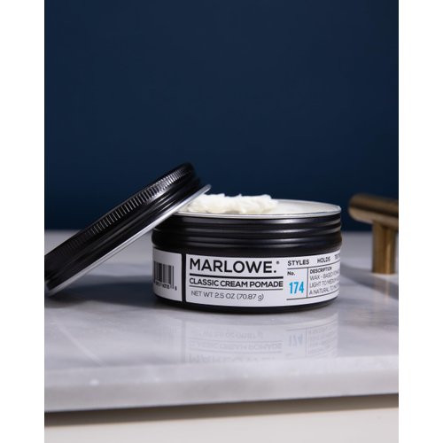 MARLOWE. No. 174 Classic Cream Pomade for Men 2.5 oz, Wax-Based Light to Medium Hold, Natural to Matte Finish, Conditioning Coconut Oil & Shea Butter, Original Pine & Agarwood Scent