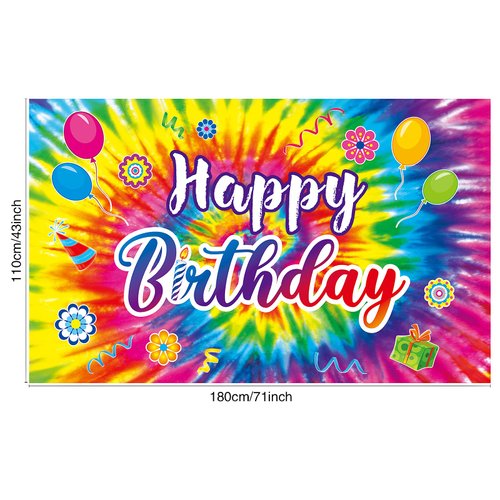 Tie Dye Birthday Backdrop, Tie Dye Party Supplies Birthday Decorations, Rainbow Birthday Banner Background, 60's 70's Hippie Theme Groovy Birthday Party Decorations, 71 x 43 Inches