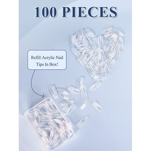100PCS Replacement Nail Tips for Practice Hand, Clear Refill Acrylic Fake Nail Tips for Silicone Nail Hand Practice, Nail Pieces Never Fall Off Finger Never Break for DIY Nail Art Salon Practice