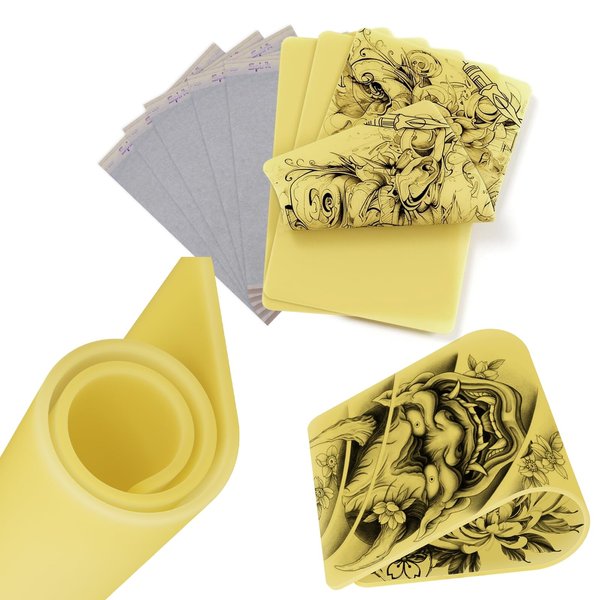 3MM Tattoo Practice Skin, 3Pcs Tattoo Fake Skin A4 20×30cm with 5Pcs Tattoo Transfer Paper, Silicone And Double Sides Thickness Tattoo Skin, Tattoo Skin Practice Kit for Beginners And Artists
