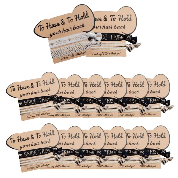 Bachelorette Party Favors, 14 Pack Hair Ties Party Supplies, 28 Hair Ties, Bride and Bridesmaids Hair Accessories for Bridal Shower, and Wedding Decorations, White Rose Gold Hair Bands for Pink