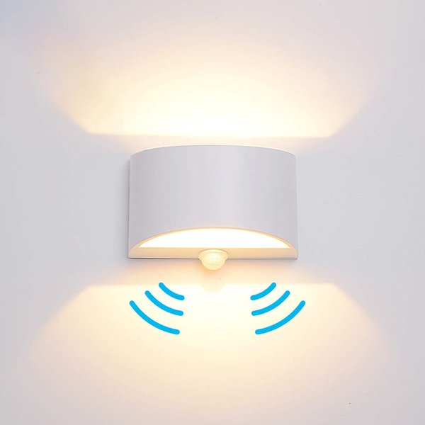 INHDBOX LED Motion Sensor Light Indoor, 7W 3000K Modern Wall Sconce, Aluminum Lighting Fixture Lamps for Living Room Bedroom Hallway Home Room Decor