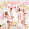 Happy Birthday Banner, Pink Birthday Decoration, 16 pcs 12 inch Happy Birthday Balloons with 2 Ribbons for Girl and Women Birthday Party Decoration