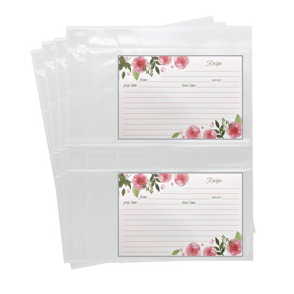 20 Pack Recipe Card Page Protectors, Clear Refill Sheets for 3 Ring Binders, 4" x 6", 2 Pockets Per Page, Holds 4 Cards Per Sheet, Perfect for Recipe and Photo Sleeves Organizing