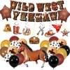 49Pcs Cowboy Party Decorations Included Wild West Yee Haw Banner Hanging Swilrs and Balloons Cowboy Birthday Hanging Decorations Western Classroom Decor for Boy Rodeo Party Decorations for Adults