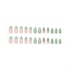 Vokupoga Cat Eye Press on Nails Almond Press on Nails Medium Fake Nails Green French Tip Acrylic False Nails with Flower Designs Glitter Artificial Nails Cute Butterfly Stick on Nails for Women 24Pcs