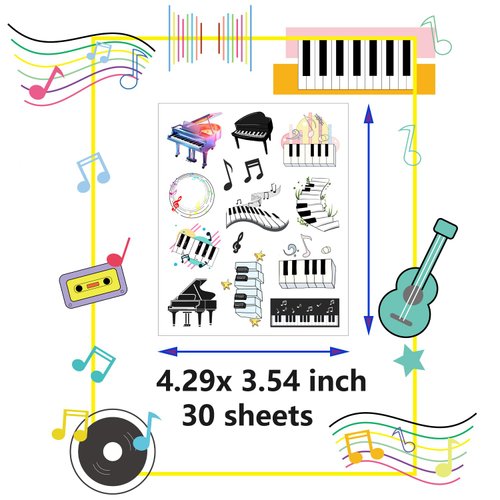 430 PCS Piano Notes Tattoos Temporary Stickers for Kids - Piano Notes Theme Party Supplies Decorations Music Birthday Baby Shower Goodie Bag Stuffers Favors Prize(30 Sheets)