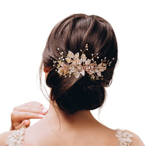 SWEETV Bridal Wedding Hair Comb Handmade Wedding Hair Accessories for Brides Wedding Hair Piece Headpiece for Brides Bridesmaid
