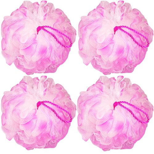 Bath Sponge Shower Loofahs Balls 75g/PCS for Body Wash Bathroom Men Women- Set of 4 Flower Color