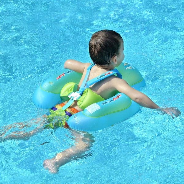 New Upgraded Swimbobo Baby Swimming Float Kids Inflatable Swim Ring with Safety Support Bottom Swimming Pool Accessories for 3-36 Months (Blue, L)