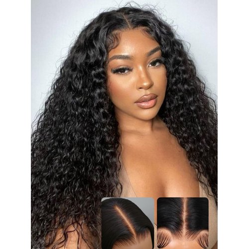 Nadula Bye Bye Knots Glueless Water Wave Wig Wet and Wavy 7x5 Pre Cut Lace Front Wigs Human Hair with Baby Hair Pre Plucked Pre Bleached Ready to Go Pre Everything Glueless Wig 150% Density 16inch