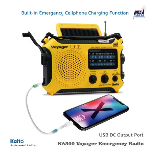 Kaito KA500 5-way Powered Solar Power,Dynamo Crank, Wind Up Emergency AM/FM/SW/NOAA Weather Alert Radio with Flashlight,Reading Lamp and Cellphone Charger, Yellow