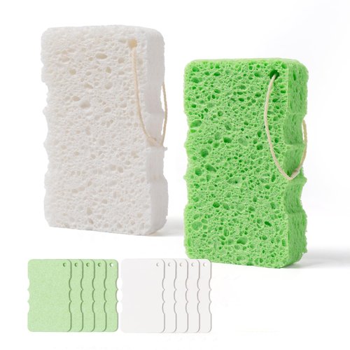100% Natural Compressed Cellulose Bath Shower Loofah Travel Pack(5.2x3.2x1 inches) Foam Sponge Body Wash Puff– Gentle Scrubber Exfoliator Eco-Friendly, and Efficient Cleansing Solution (10 Pack)
