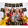 KALOR Happy New Year Banner, Black Gold Happy New Year 2025 Sign for Happy New Year Decorations 2025 New Years Eve Party Decorations