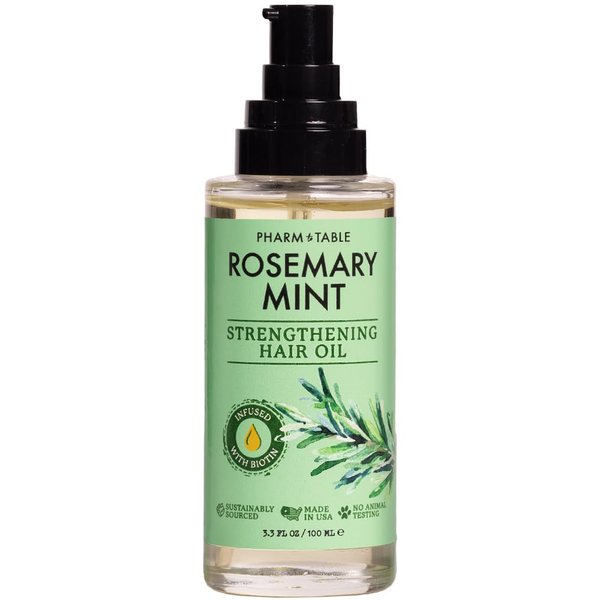 PHARM TO TABLE Rosemary & Mint Hair Oil - Infused with Biotin, Nourishes the Scalp, Boosts Hair Growth, 100ml