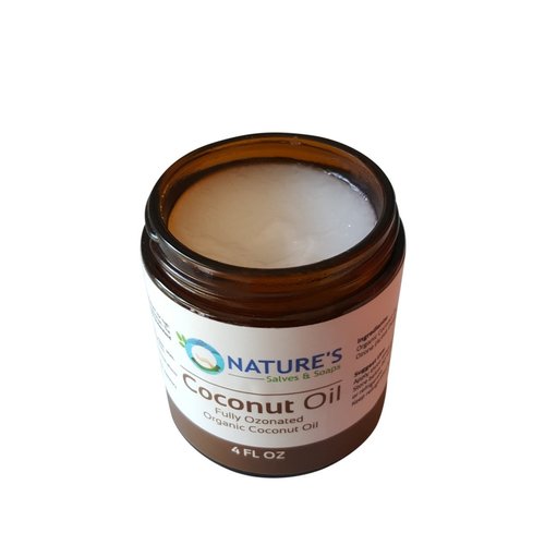 Nature's Salves and Soaps Fully Ozonated 100% Organic Unrefined Organic Coconut Oil. Holistic, Homeopathic, Natural, Dental, Skin, Hair (4 Fl. Oz.)