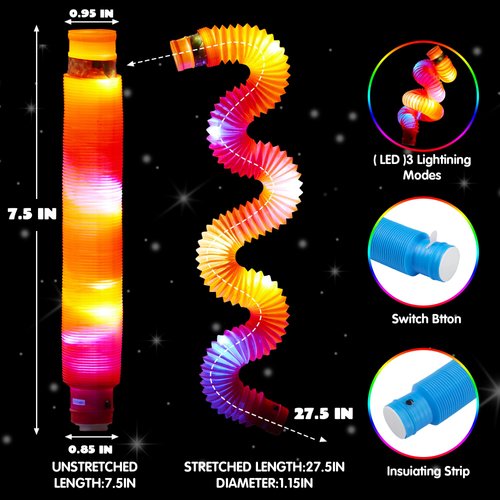 JOYIN Light Up Pop Tubes, 18 Pack Glow Sticks Party Favors, Sensory Toys Fidget Tubes, Glow Necklaces Bracelets Party Supplies for Birthday Gifts Decorations, Camping Wedding Goodie bags