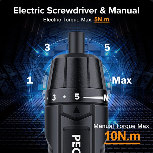 Electric Screwdriver PECHAM,3.6V Cordless Screwdriver Set,TYPE-C Charging Cable,5 Torque,5N.m, 2000mAh,Manual & Electric,8 Pcs Bits for Electrical Repairs,Automatic Portable Power Screwdriver