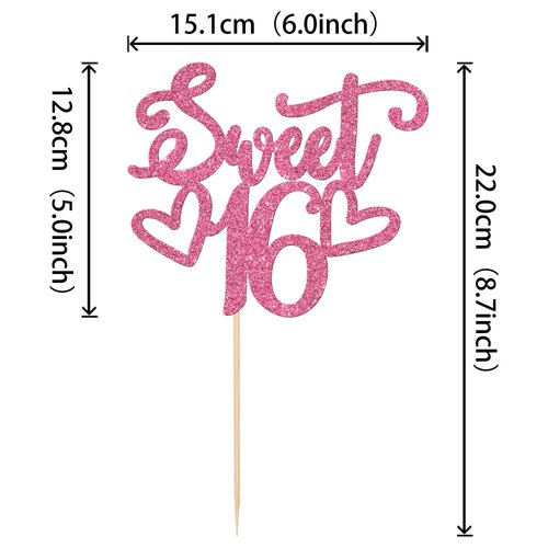 1 PCS Sweet 16 Cake Topper with Heart Glitter Hello 16 Happy 16th Birthday Cake Pick Cheers to 16 Years Old Cake Decorations for Happy 16th Birthday Anniversary Theme Party Supplies Pink