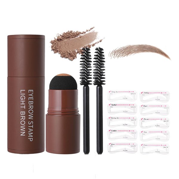 G G Colors Eyebrow Stamp Stencil Kit - Eye Brow Stamping Kit, One Step Brow Trio Stamp Kit, Eyebrow Powder with 10 Reusable Eyebrow Stencils Kit
