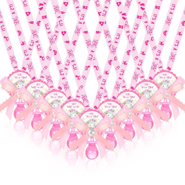 Remuuly 60 Pcs Baby Shower Pacifiers Necklace Cute Elephant Acrylic Baby Pacifier Party Favor Pacifiers Charm Pacifiers Necklace for Girls Boys Baby Shower Party Decoration Table Scatter (Pink,Girl)