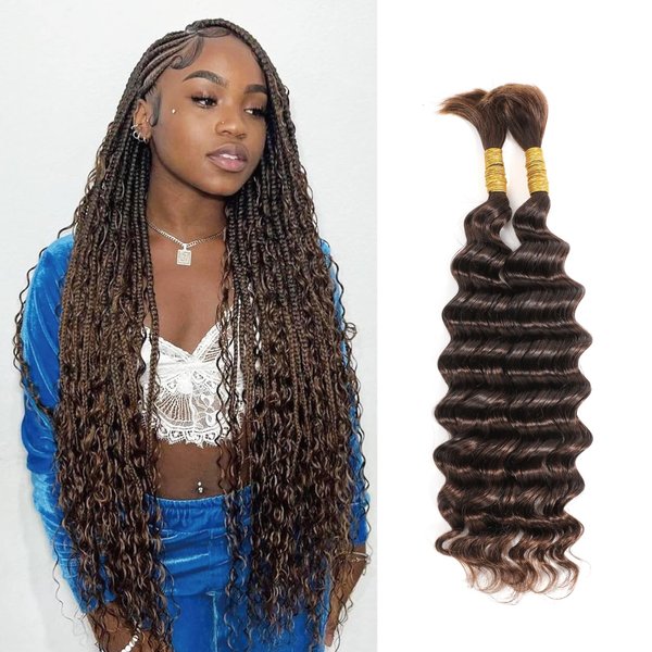 Humistwbiu Bulk Human Hair for Braiding Deep Wave Human Braiding Hair Micro Braiding Hair Human Hair 100% Unprocessed Brazilian No Weft Human Hair 20 Inch (100g(1Pack-2Bundles), Brown)