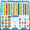 Blosssound 135 Pcs Fishing Party Favors Little Fisherman Birthday Gifts Fishing Stickers Wristbands Slap Bracelets Stampers Button Pin Under the Sea Piñata for Goodie Bag Fillers
