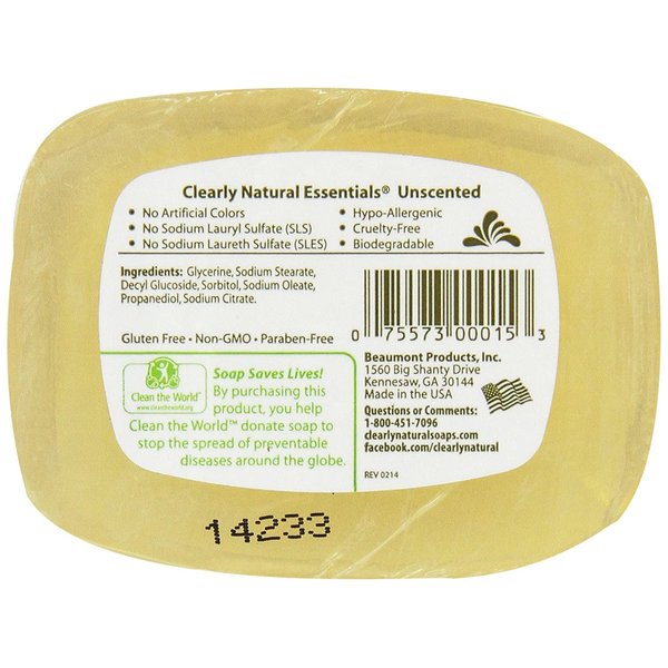 Clearly Natural Glycerin Bar Soap, Unscented,4 Ounce (Pack of 6)