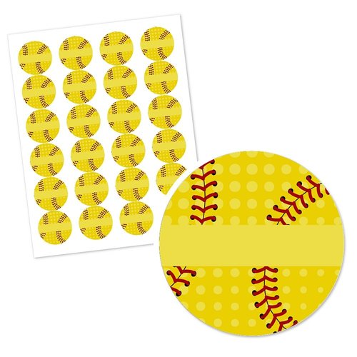 Grand Slam - Fastpitch Softball - Birthday Party or Baby Shower Circle Sticker Labels - 24 Count