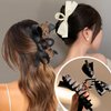 4PCS Hair Bows for Women, Black Hair Bow White Hair Bows with Silky Satin, Bow Hair Clips, Bow Claw Clip for Thick Thin Hair, Hair Accessories for Valentine's Gifts (Rice White+Black)