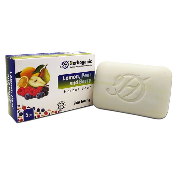 HERBOGANIC Lemon, Pear and Berry Herbal Soap | Skin-Toning Natural Bar Soap | Refreshing and Nourishing | Suitable for Men and Women | 5 Oz (Pack of 1)