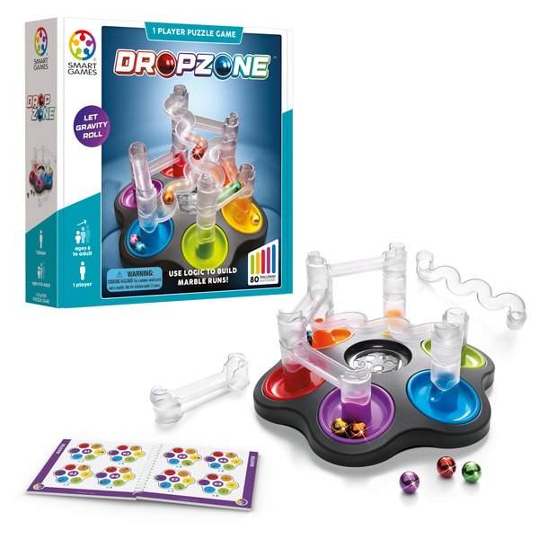 SmartGames Drop Zone Marble Run Logic Game with 80 Challenges for Ages 8 - Adult