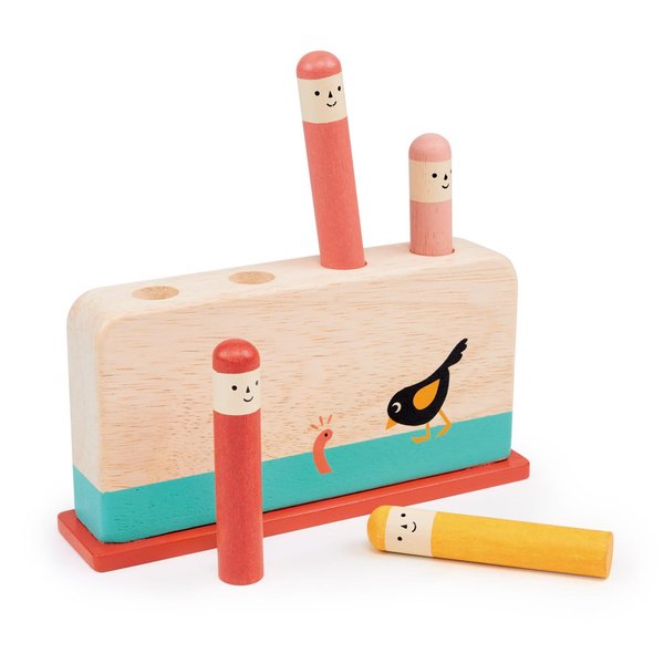 Mentari Toys - Early Bird Pop Up - 5pc Wooden Press and Release Pop Up Toy - Sensory Activity Toy for Toddlers - Boost Fine Motor Skills, Learn Cause and Effect - Educational Toy - Age 18m+