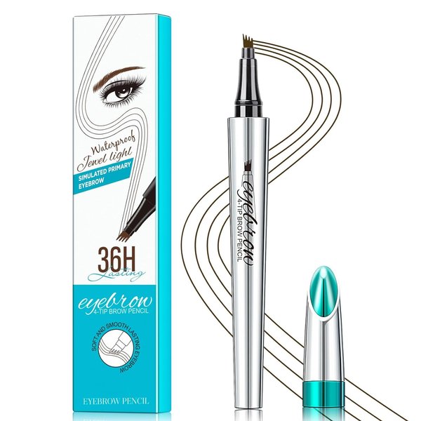 2024 3D Eyebrow Pencil Microblading Eyebrow Pen-Micro 4 Tip Eyebrow Pen Lift & Snatch Brow Eye Makeup Long-Lasting Waterproof & Smudge-proof Natural Eyebrow Hair (Dark Brown)