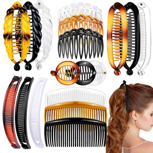 18 Pieces Banana Hair Clips Hair Comb Clips Plastic Twist Hair Side Combs Accessories with 11/29 Teeth Classic Ponytail Banana Hair Holder for Women Girls, 6 Styles