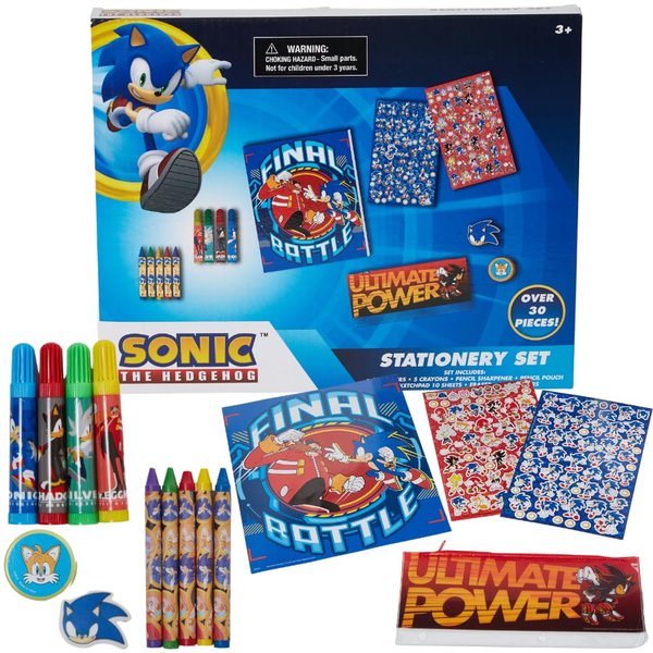 Innovative Designs Sonic The Hedgehog Kids Coloring Art and Sticker Set, 30 Pcs. School & Craft Supplies with Pencil Case