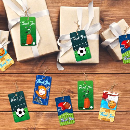 Valentines Day Sports Gift Card 120 Pieces Football Soccer Basketball Golf Baseball Thank You Tags Cards for Classroom Exchange Sports Party Baby Shower Balls Game Themed Birthday Party Supplies