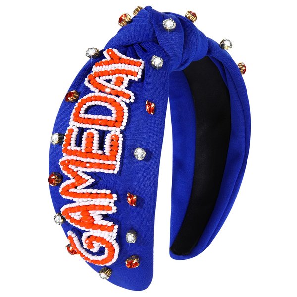 YAHPERN Game Day Headband for Women, Crystal Pearl Knotted Headbands Sports Baseball Football Headband Jeweled Wide Top Knot Headband Game Day Hair Accessories Sports Fan Gifts (Blue)