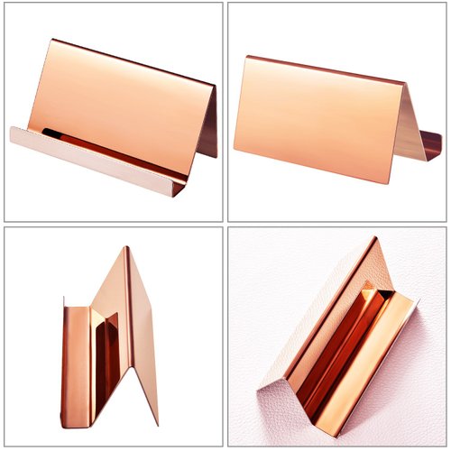 Maxdot Rose Gold Business Card Holders Stainless Steel Name Cards Display Stand Desktop Rack Organizer for Office Home Desk Accessories