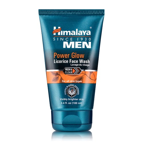Himalaya Men’s Power Glow Licorice Face Wash, For All Skin Types, Brightens & Events Skin, Mens Facial Cleanser, Gentle Exfoliation, Non-Drying, No SLS/SLES, Subtle Scent, 3.4 Fl Oz, 100 ml