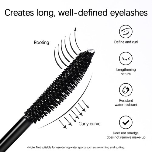 Arousar Curved and Lengthening Mascara, Black Smudge Proof Eyelashes, Silk Fiber Lash Mascara, Long Lasting for All Day, Black