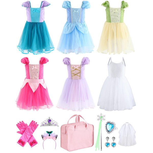 Shihanee 15 Pcs Princess Dress Up Clothes for Little Girls Beauty Pretend Play Costume Set for Toddler Birthday Party Cosplay Christmas Gift Kids 3-7 Years