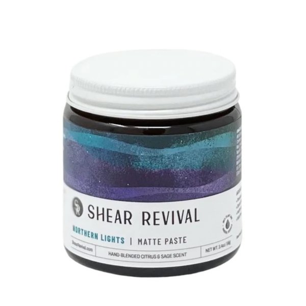 Shear Revival Northern Lights | Matte Hair Styling Paste for Men Strong Hold Molding Sculpting Pomade Wax Promotes Hair Elasticity Slick Back with Kaolin Clay, Calendula Extract, Clary Sage Oil 3.4oz