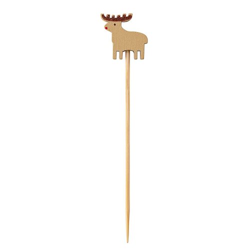 Restaurantware 3.5 Inch Food Picks 1000 Sturdy Decorative Picks - Reindeer Design Sharp Point Natural Bamboo Mini Skewers Disposable Rudolph Picks For Appetizers Desserts or Cocktails