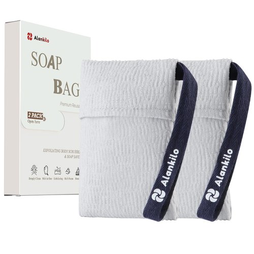 Alankilo 2 Pieces Soap Bags for Soap Bars, Exfoliating Soap Saver Bags, Foaming Bar Soap Pouches for Use in Baths or Showers(Light Grey)