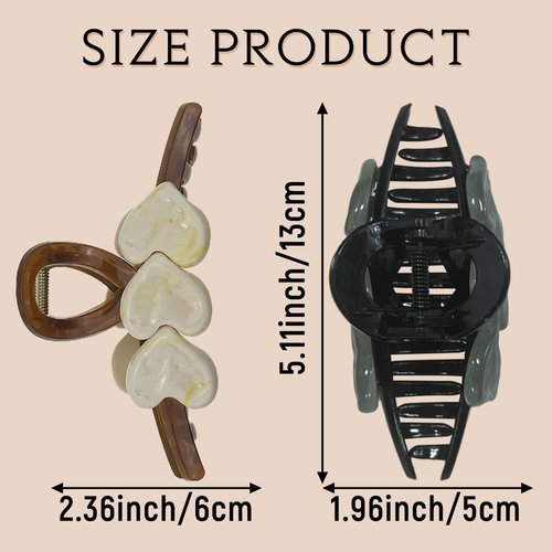 2 PACK Big Heart Hair Clips Styling Accessories for Women Girls Heart-shaped Jelly Claw Clip for Long Thick Hair for Party