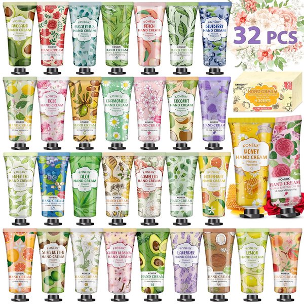 KONEUK 32 Pack Hand Cream Gifts Set For Women, Bulk Hand Lotion Travel Size for Dry Cracked Hands, Mini Hand Cream for Baby Shower Party Favors, Bridal Shower Gifts and Gifts for Women