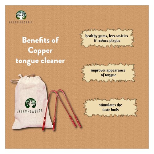 AYURVEDASHREE Copper Tongue Cleaners with Comfort Grip - Premium Grade - Pure Copper - 2 Tongue Scraper with 1 Travel & Storage Bag