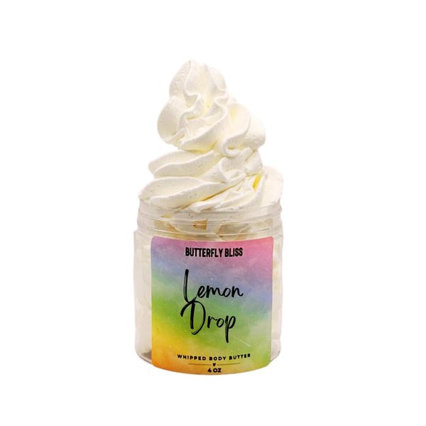 Lemon Candy Whipped Body Butter – Sweet Lemon Candy Scented Moisturizer – Ultra Hydrating Shea & Mango Butter – Handmade Natural Skincare for Dry Skin – 4 oz Jar